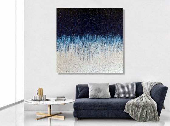 COMMISSIONED ARTWORK FOR JULIA - CASCADE OF BLUE #5 - LARGE, TEXTURED, PALETTE KNIFE ABSTRACT ART – EXPRESSIONS OF ENERGY AND LIGHT. READY TO HANG!