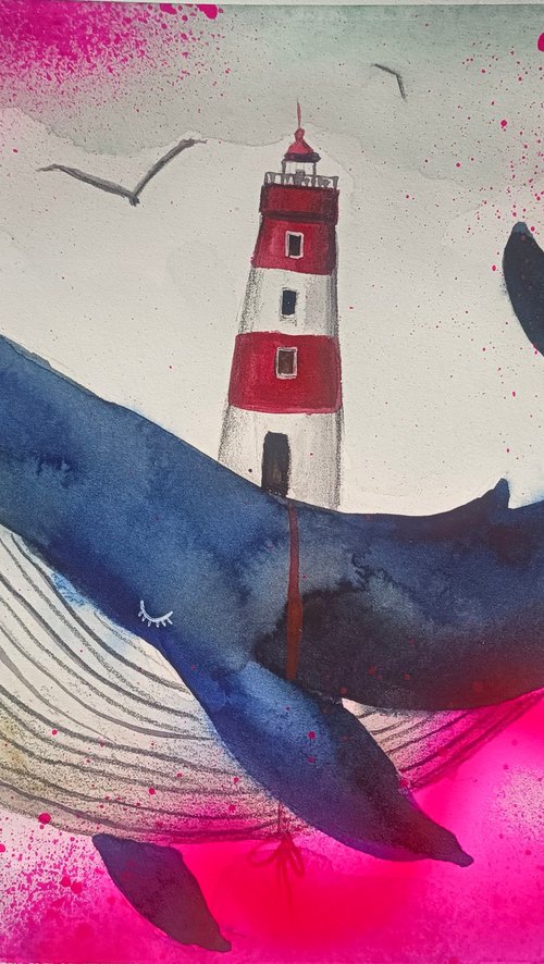 Whale with lighthouse (small) by Evgenia Smirnova