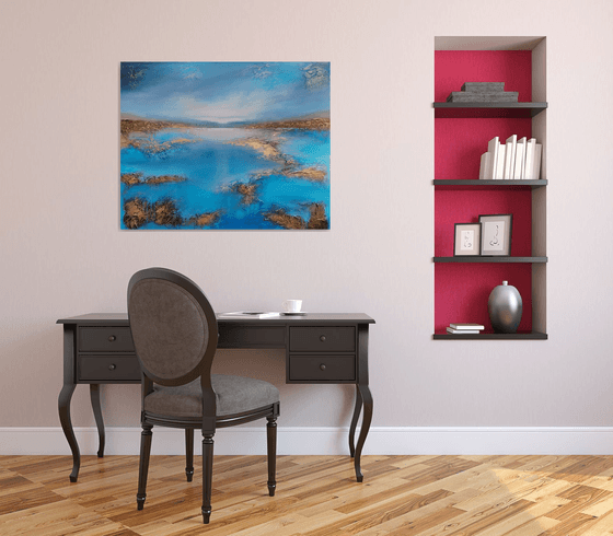 A XL large beautiful modern semi-abstract  seascape painting "Peace"