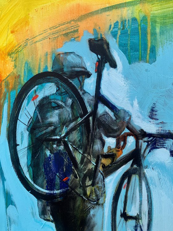 Bright painting - "Cyclist" - Pop Art - Street art - Graffiti - Bike - Sport