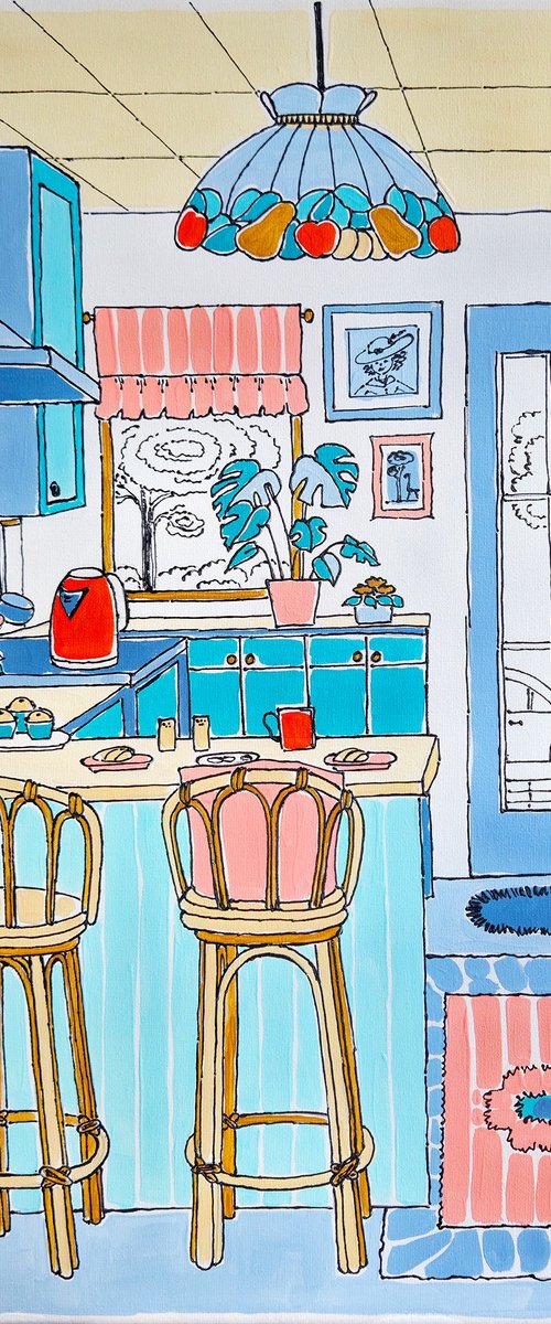 Colorful Retro Kitchen Painting by Yanina Tuyman