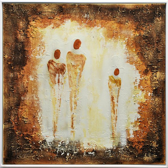 Guardian Angels - Abstract - Framed Brown Beige Painting Acrylic Painting - Canvas Art- Wall art - modern painting - Ready to hang