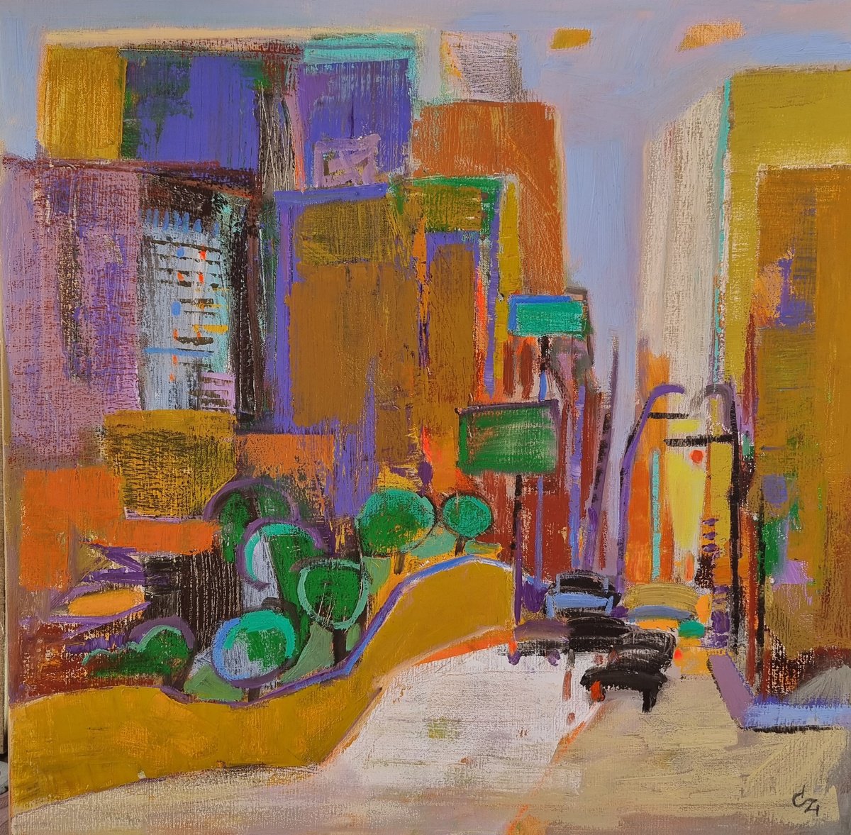 Expressive Oil Painting , The City By Victoria Cozmolici, 31 X 31, Artwork For Sale On Artfinder