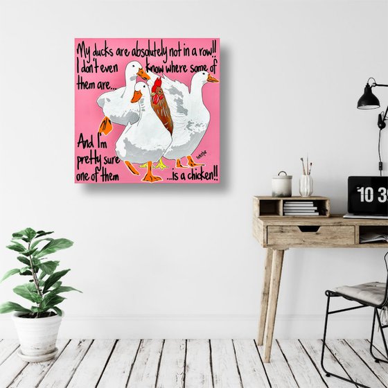Ducks in a Row Pink Chicken 61cm x 61cm