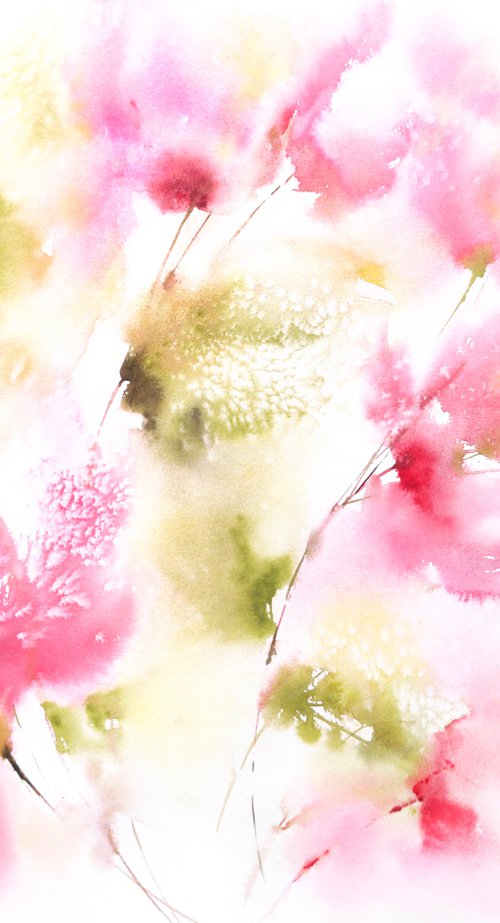 Abstract flowers, soft pink floral bouquet, watercolor by Olga Grigo
