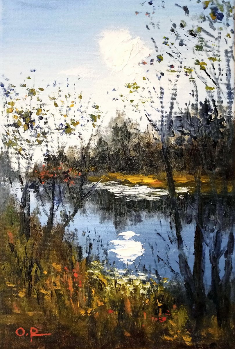 Impressionistic Landscape Oil Painting By Oleh Rak, 8 X 12", Impression. Autumn Sun, Original Artwork