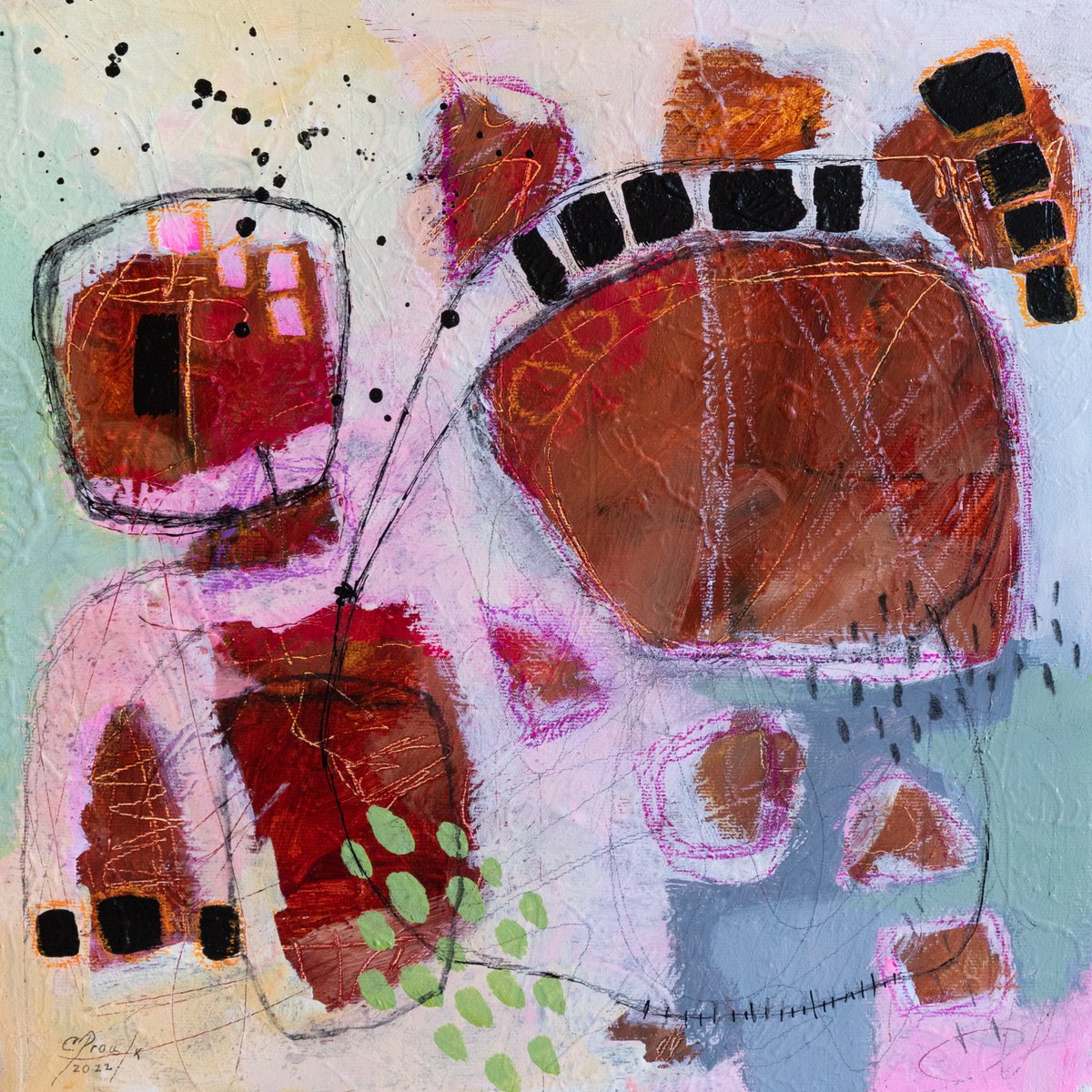 Abstract Painting By Chantal Proulx, 12 X 12, Up, Up And Away, Original Artwork