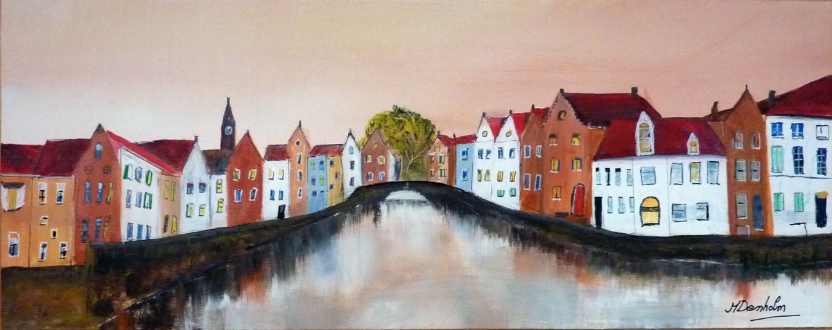 Impressionistic Landscape Acrylic Painting By Margaret Denholm, 25 X 13", Elements Of Bruges, Original Artwork