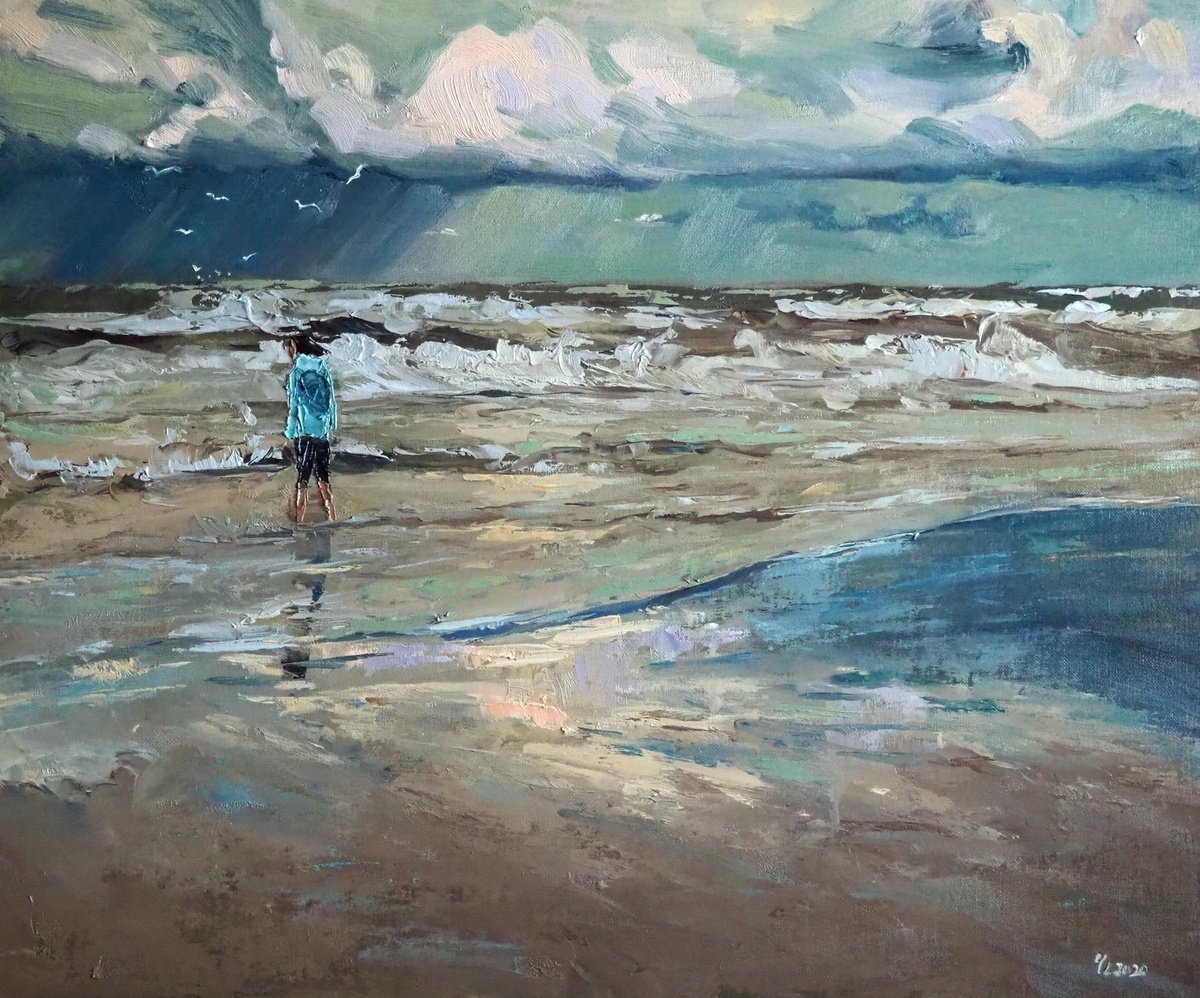 Impressionistic Landscape Oil Painting By Yuanyuan Liu, 26 X 21", Seascape, Original Artwork