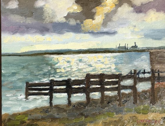 Afternoon light at the seaside. An oil painting