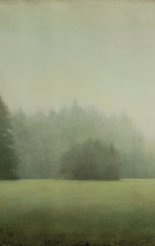 Evening Calm 210709, evergreen trees tonal landscape by Don Bishop