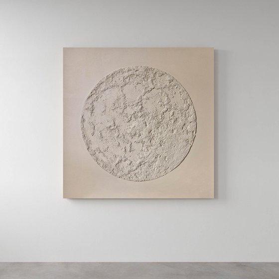 "Beige Moon" High textured moon abstract art