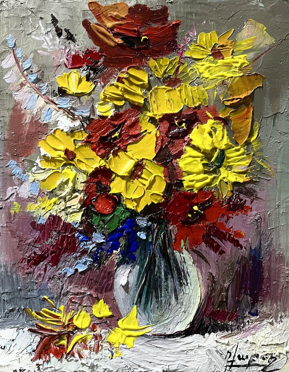 Impressionistic Botanical Oil Painting By Vahe Bagumyan, 9 X 12", Vivid Elegance, Original Artwork
