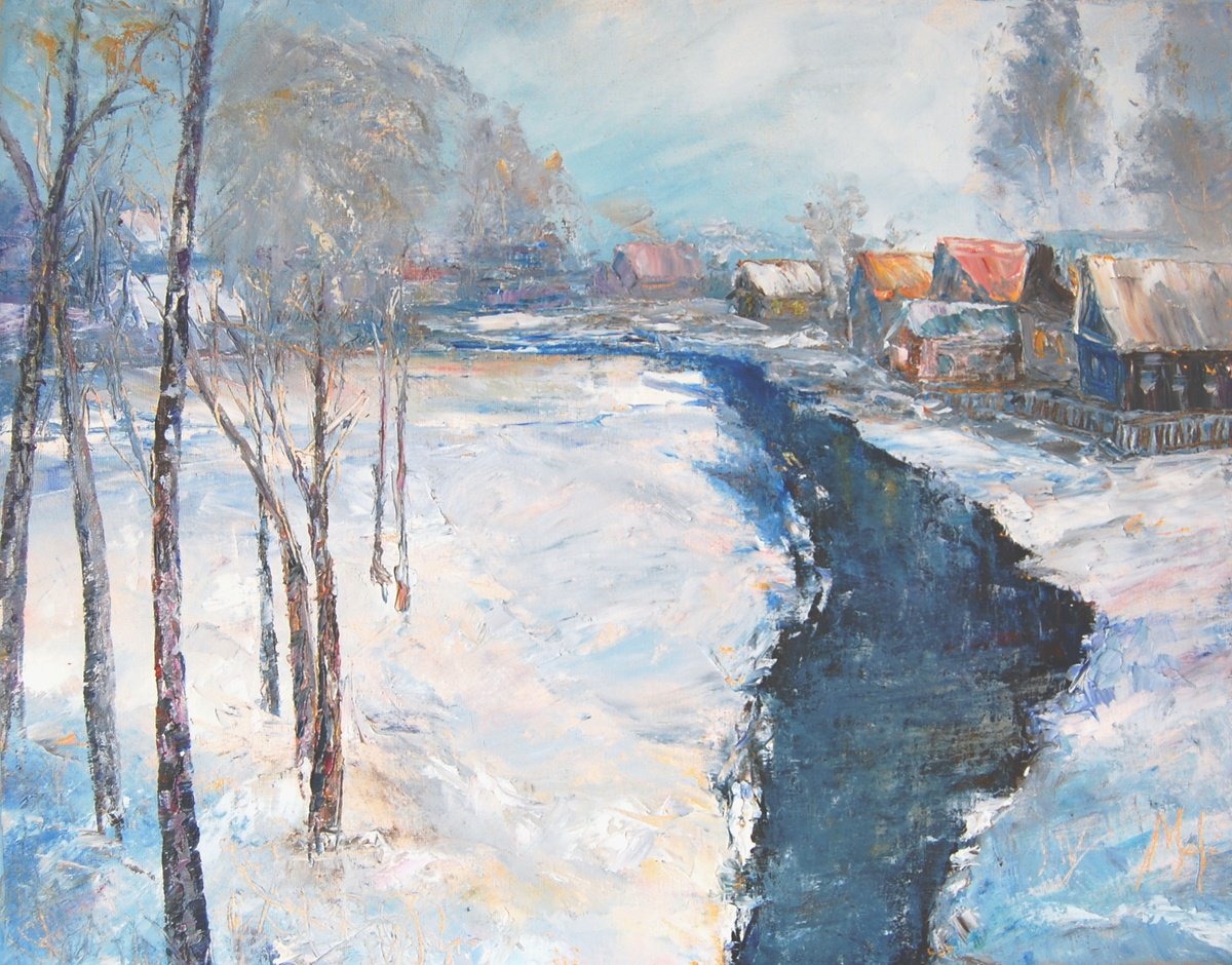 Small village in winter by Mikhail Nikitsenka