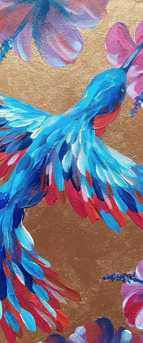 Freedom - acrylic, flowers, painting, acrylic painting, birds, bird acrylic, hibiscus, flowers and bird by Anastasia Kozorez