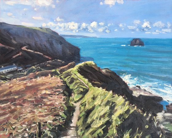 Trebarwith Strand from the coastal path, Cornwall