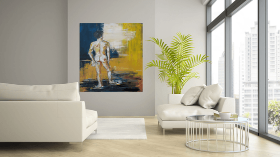 'AT THE BEACH' - Large abstract figurative artwork - male nude