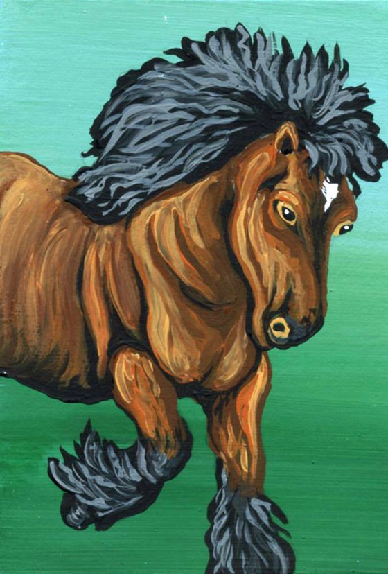 ACEO ATC Original Painting Horse Pony Farm Pet Art-Carla Smale