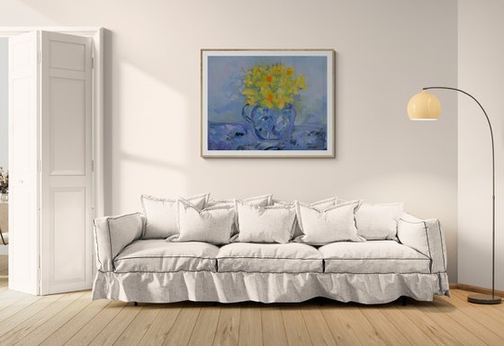 Daffodils in Blue Jug