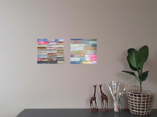 "Just Brushstrokes #7 and #8" (Rose and Golden Light) diptych by Painter Coded