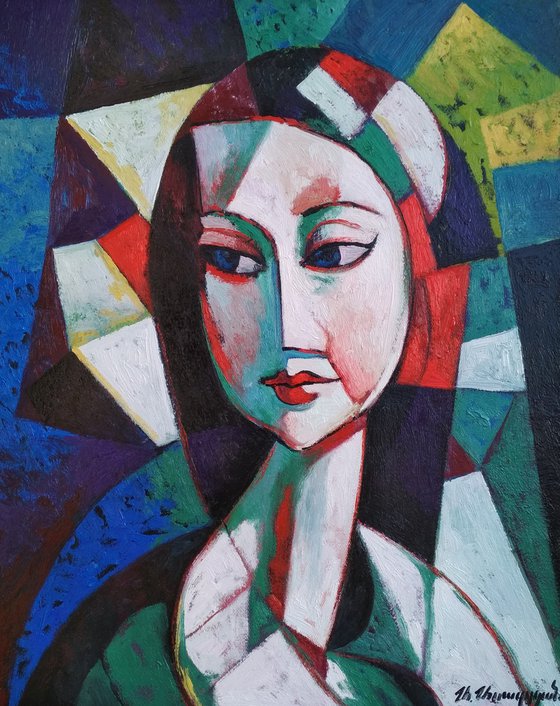 Look (40x50cm, cubism, oil painting, ready to hang)