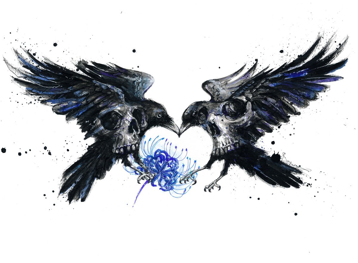 Expressive Animal Ink Drawing By Doriana Popa, 16 X 12, Soulbound Ravens, Original Artwork
