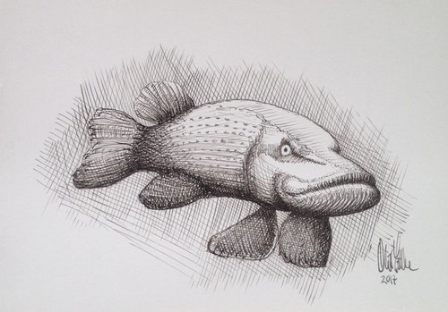 Fish | Northern Pike | Ink on Paper | Esox Lucius by Oliver Söhlke