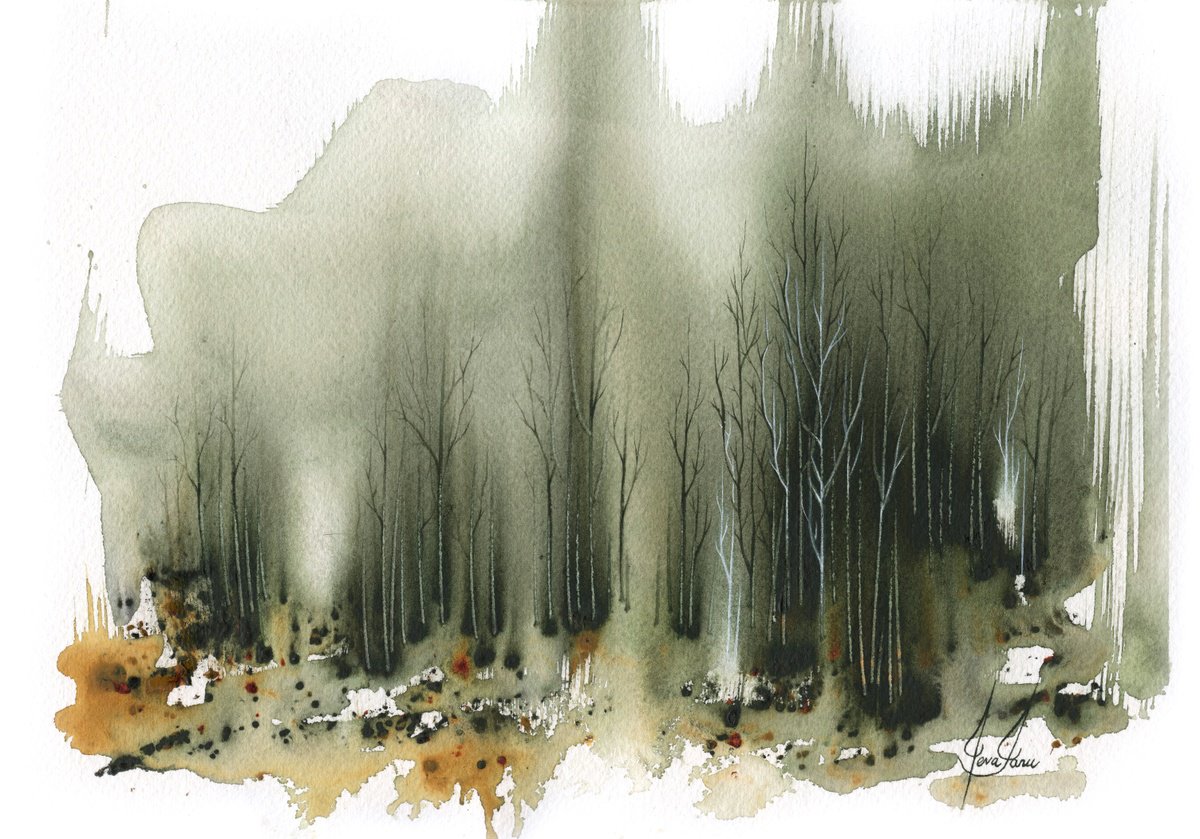 Impressionistic Landscape Watercolour By Ieva Janu, 10 X 7, Places X- - Watercolor Forest, Original Artwork