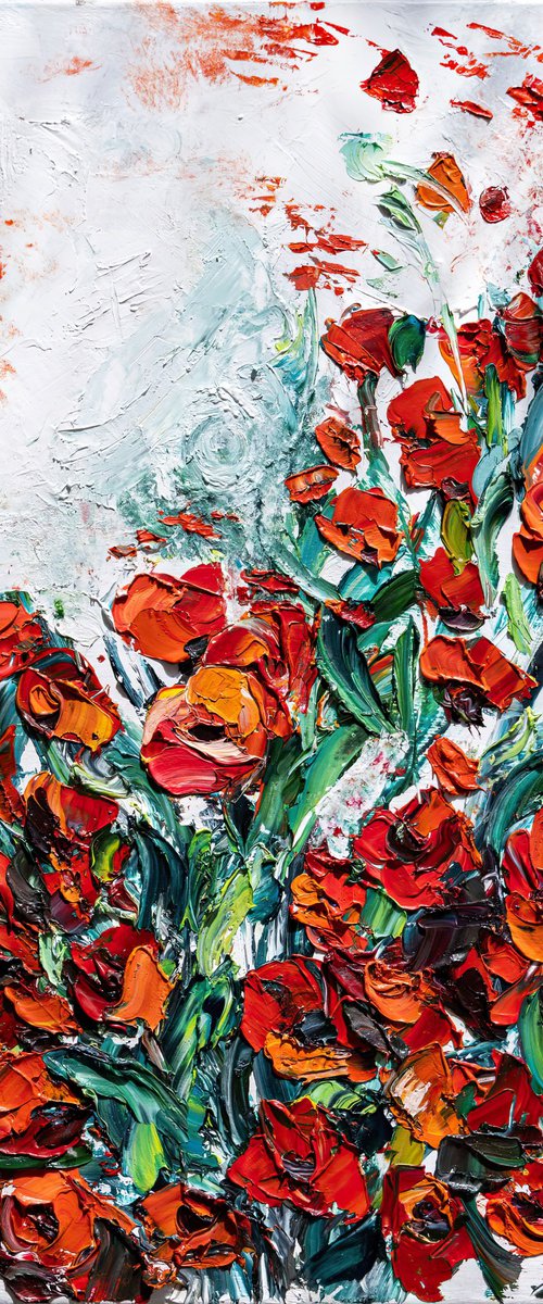 Red Poppy Oil Painting by Mily Art