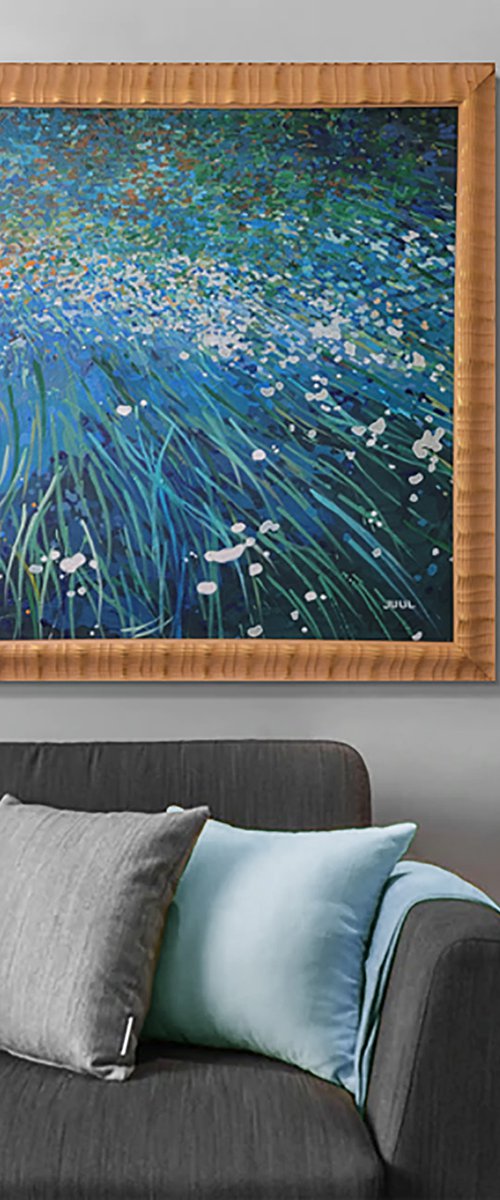Seagrass Meadow, 30 x 30 x 1.5" w/ frame 35 x 35" by Margaret Juul