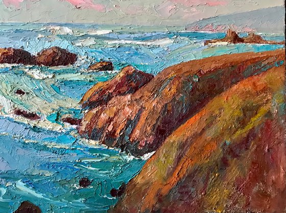 Rocks at the shore, seascape oil painting