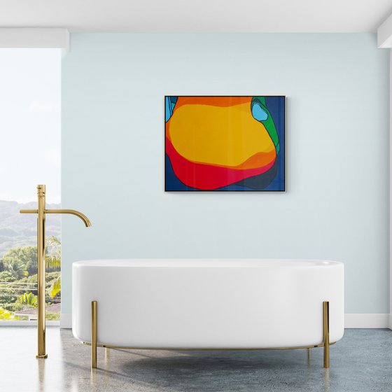 Abstract Painting - 96x76cm - RETENI N-1 - Vibrant Colors Landscape