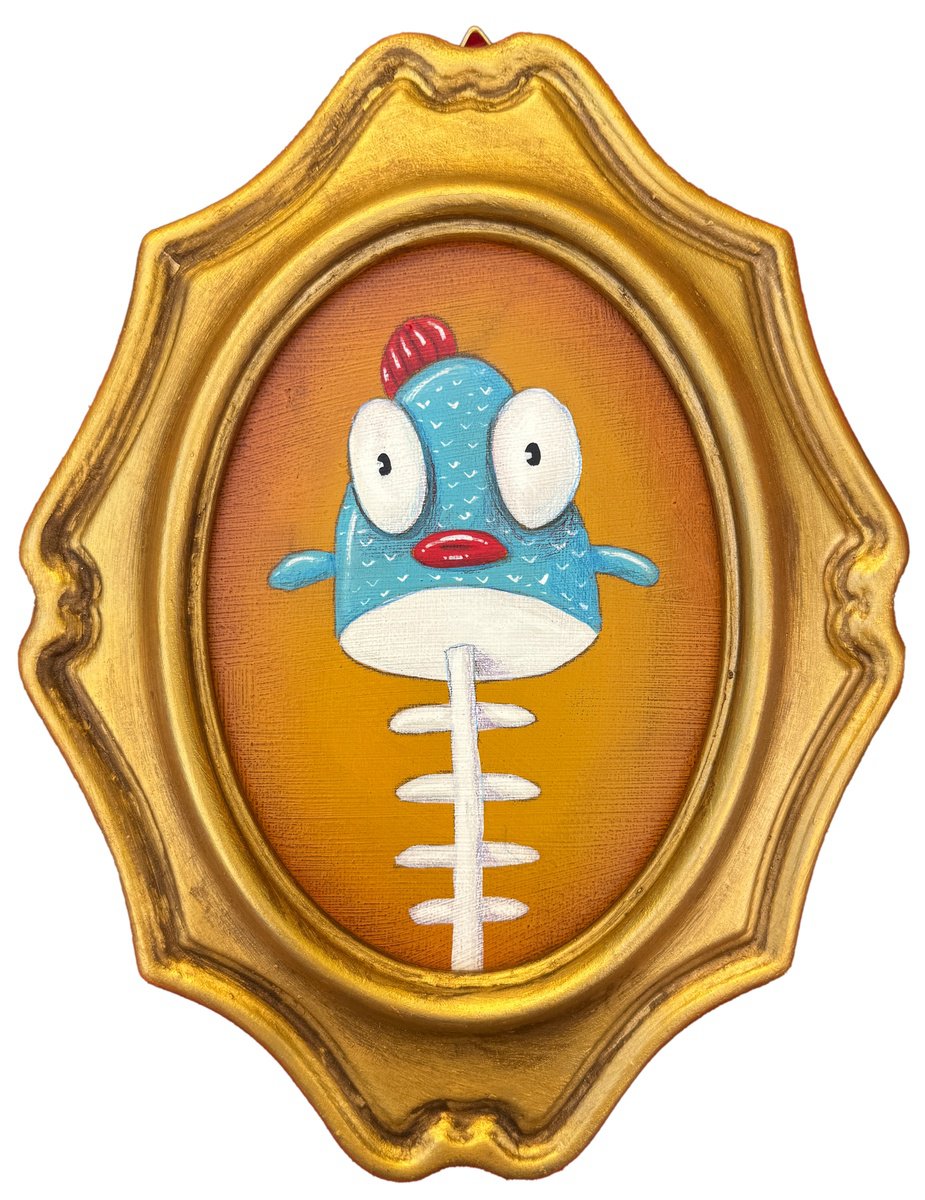 Cartoon Acrylic Painting , 796 - Fishbone By Paolo Andrea Deandrea, 8 X 10, Artwork For Sale On Artfinder