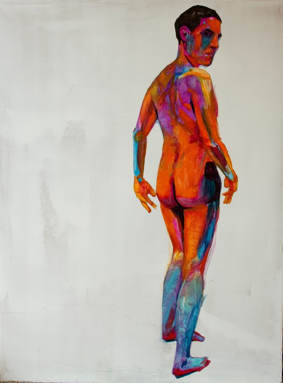 modern pop art expressionist portrait of a nude man