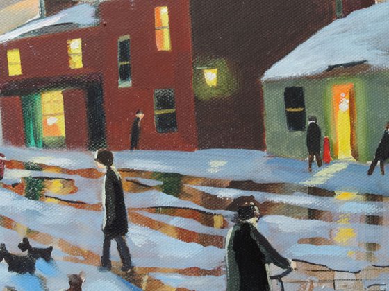 Winter street scene oil painting