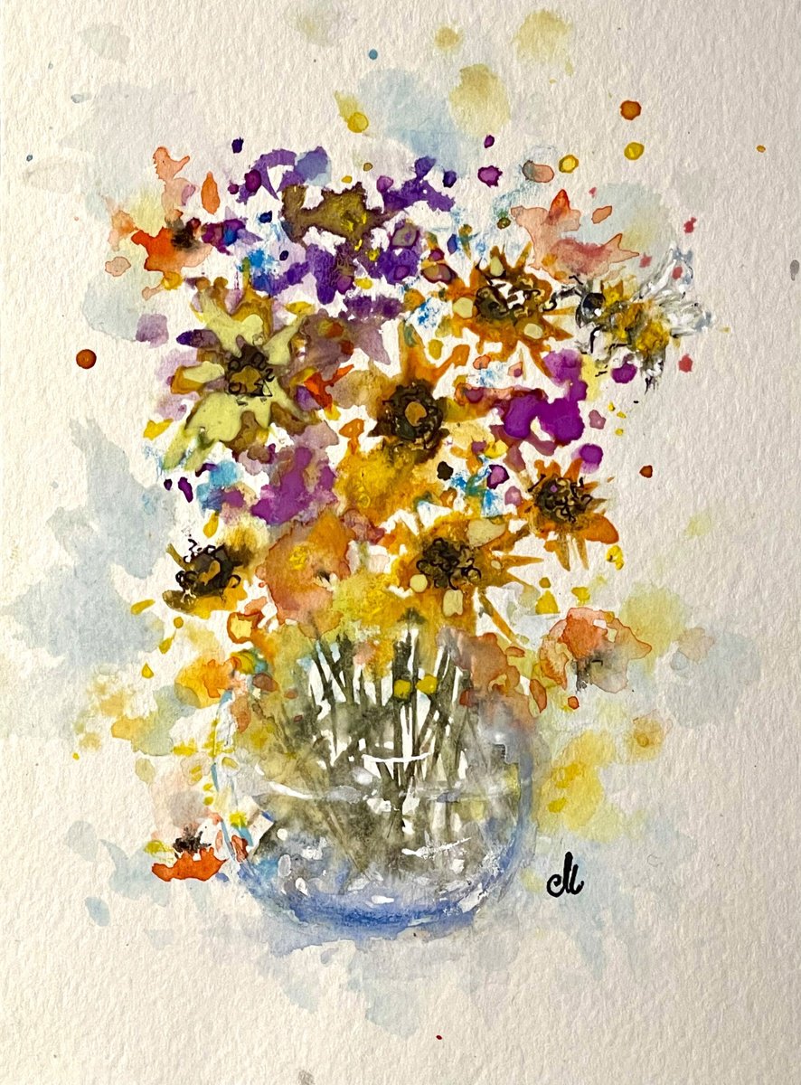 Expressive Watercolour , Bee Happy! #9 By Cristina Mihailescu, 5 X 7, Artwork For Sale On Artfinder