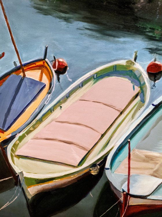 Boats in Nice original oil painting wall decor Landscape Gift idea boat painting sea Love Art seascape big Pictures France Nizza Nice oil painting impressionism