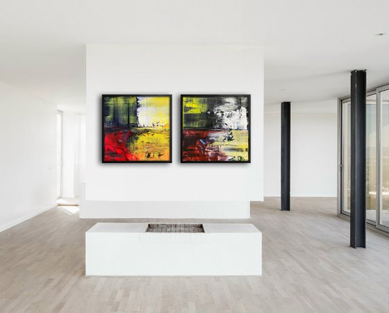 "We're Coming For You" - Save As A Series - Original PMS Abstract Diptych Acrylic Paintings On Wooden Panels, Framed - 52" x 26"