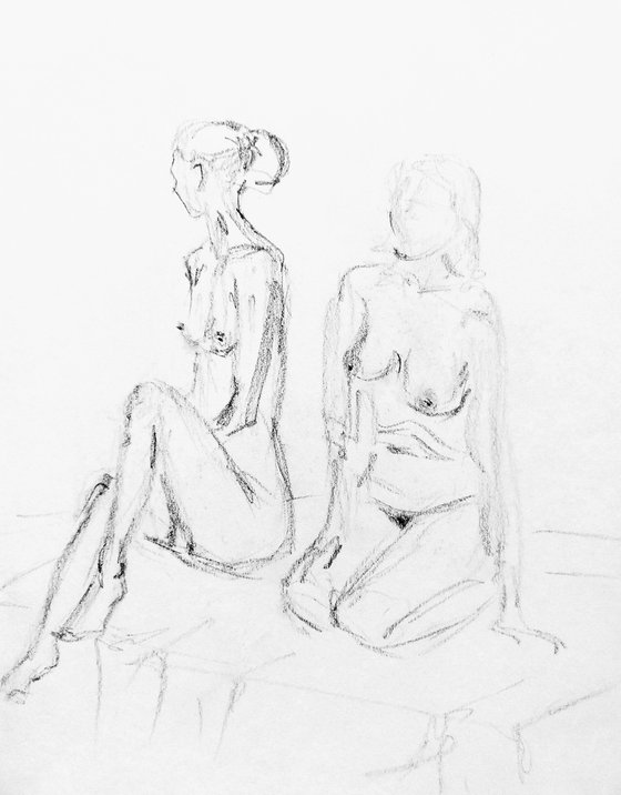 Nudes. Original pencil drawing.