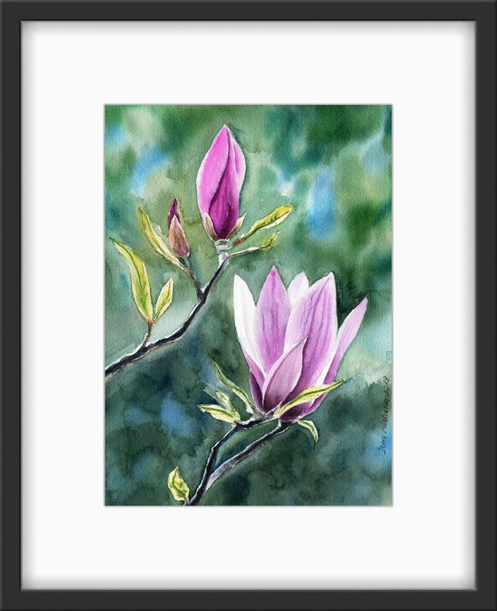 Magnolia flower original watercolor artwork, spring floral , gift for her, gift for mother