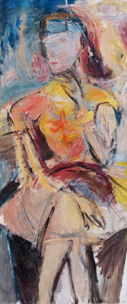 Woman sitting (a Post Picasso comment) 37 x 61 in by Catalin Ilinca