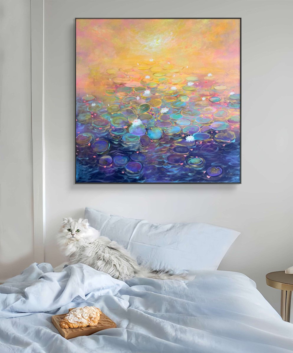 Impressionistic Landscape Acrylic Painting By Amita Dand, 30 X 30, The Afterglow, Original Artwork