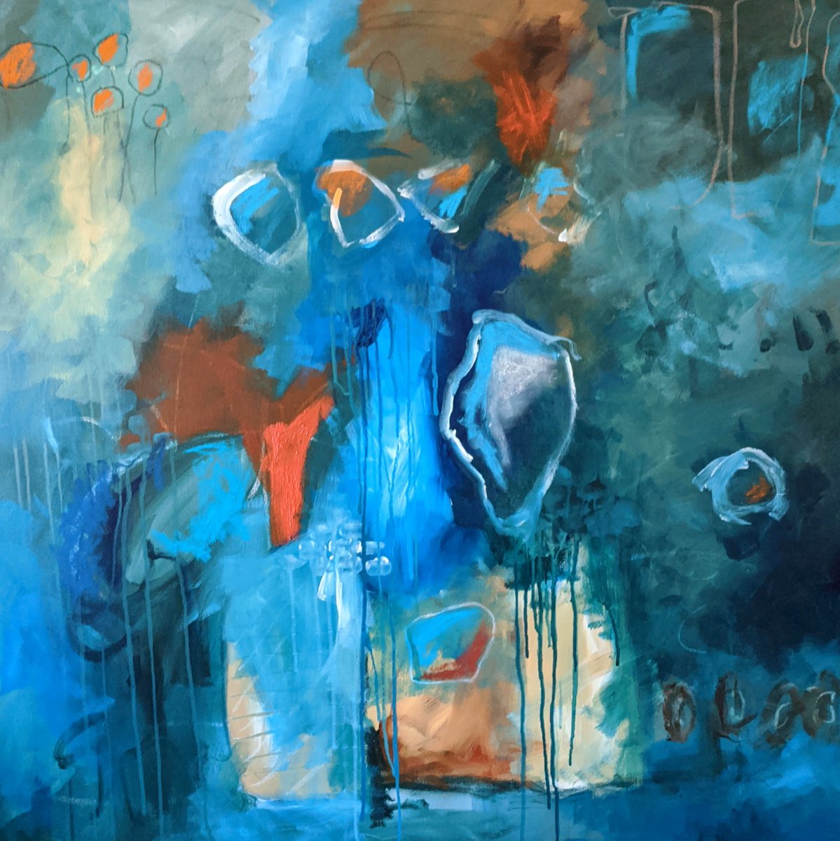 Abstract Painting By Shelli Finch, 36 X 36", Turbulence, Original Artwork