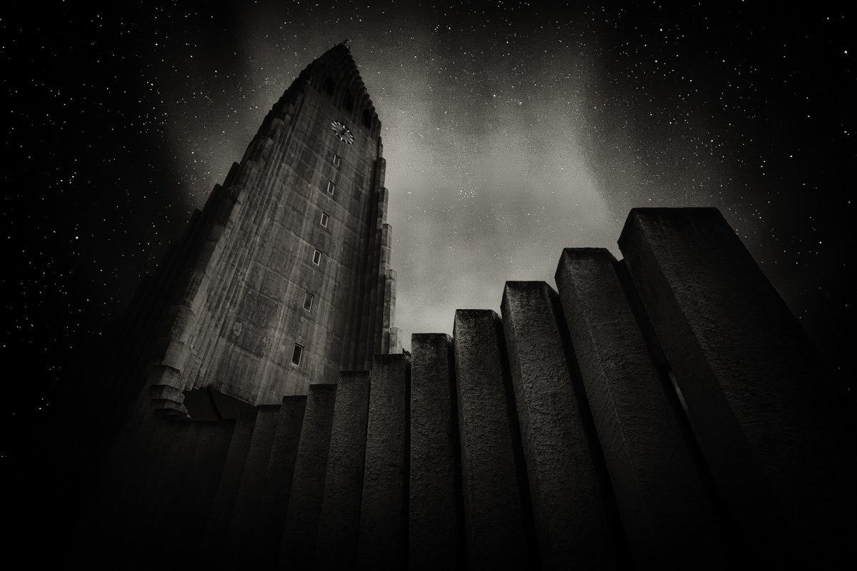 Expressive Cityscapes Photograph By Paul Nash, 24 X 16", Hallgri?mskirkja Church, Original Artwork