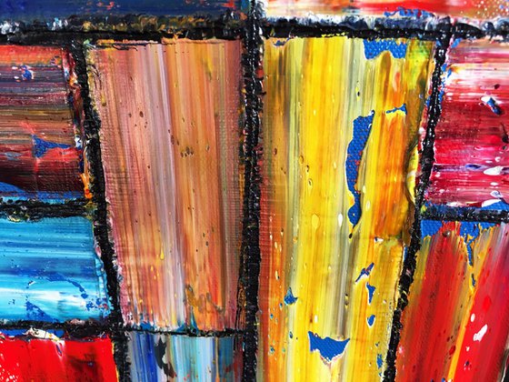 "I'll Build You A Home" - FREE SHIPPING to the USA - Original PMS Abstract Oil Painting On  Wood - 36" x 18"