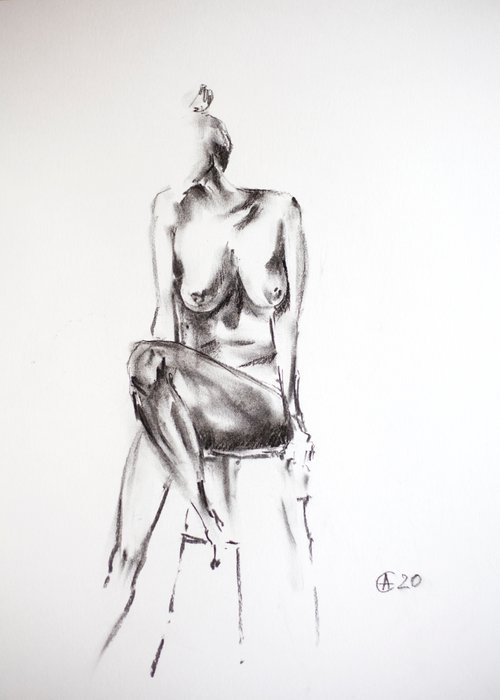 Nude in charcoal. 23. Black and white minimalistic female girl beauty body positive by Sasha Romm