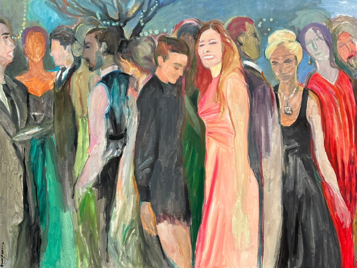 Expressive Abstract Oil Painting By Arun Prem, 48 X 36, After Party, Original Artwork