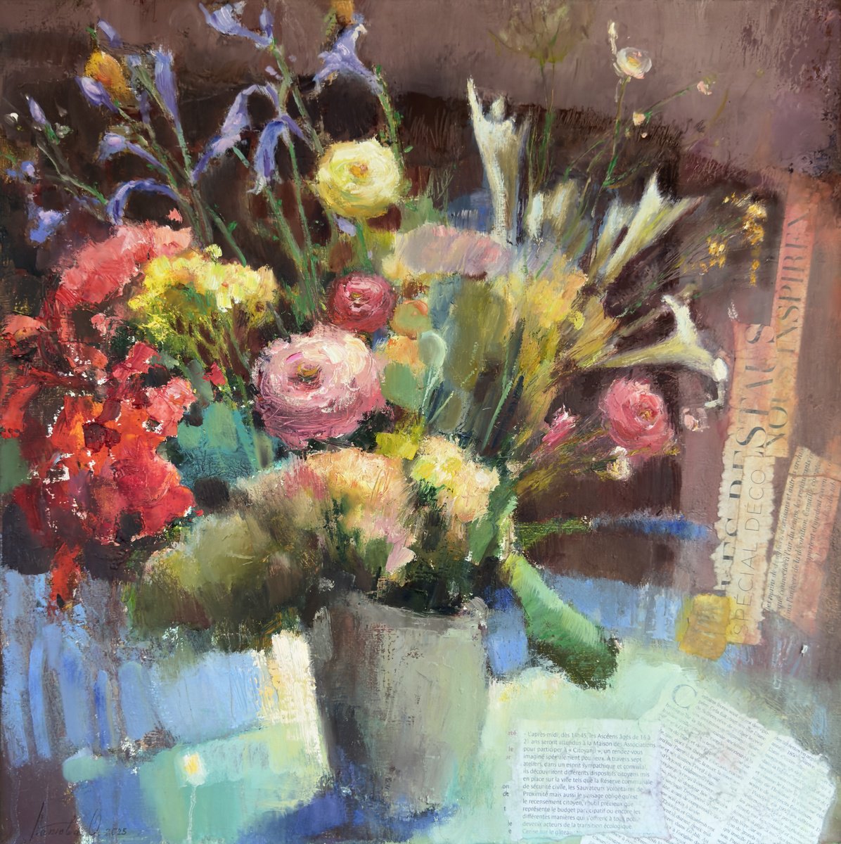 Botanical Painting By Olha Laptieva, 20 X 20", Between The Lines, Original Artwork