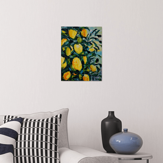 Lemons oil painting, tropical wall art, fruits canvas art, kitchen decor