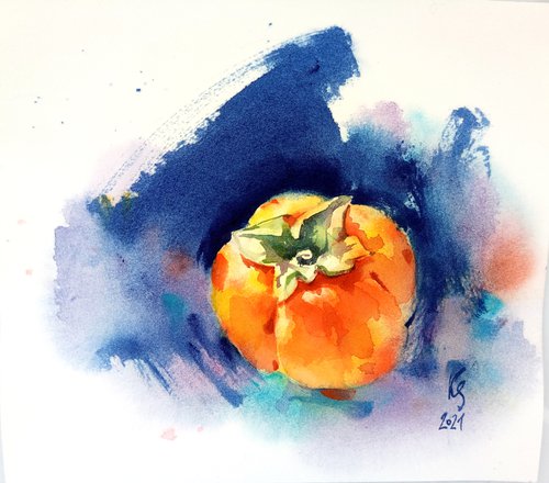 "Persimmon" watercolor food illustration by Ksenia Selianko
